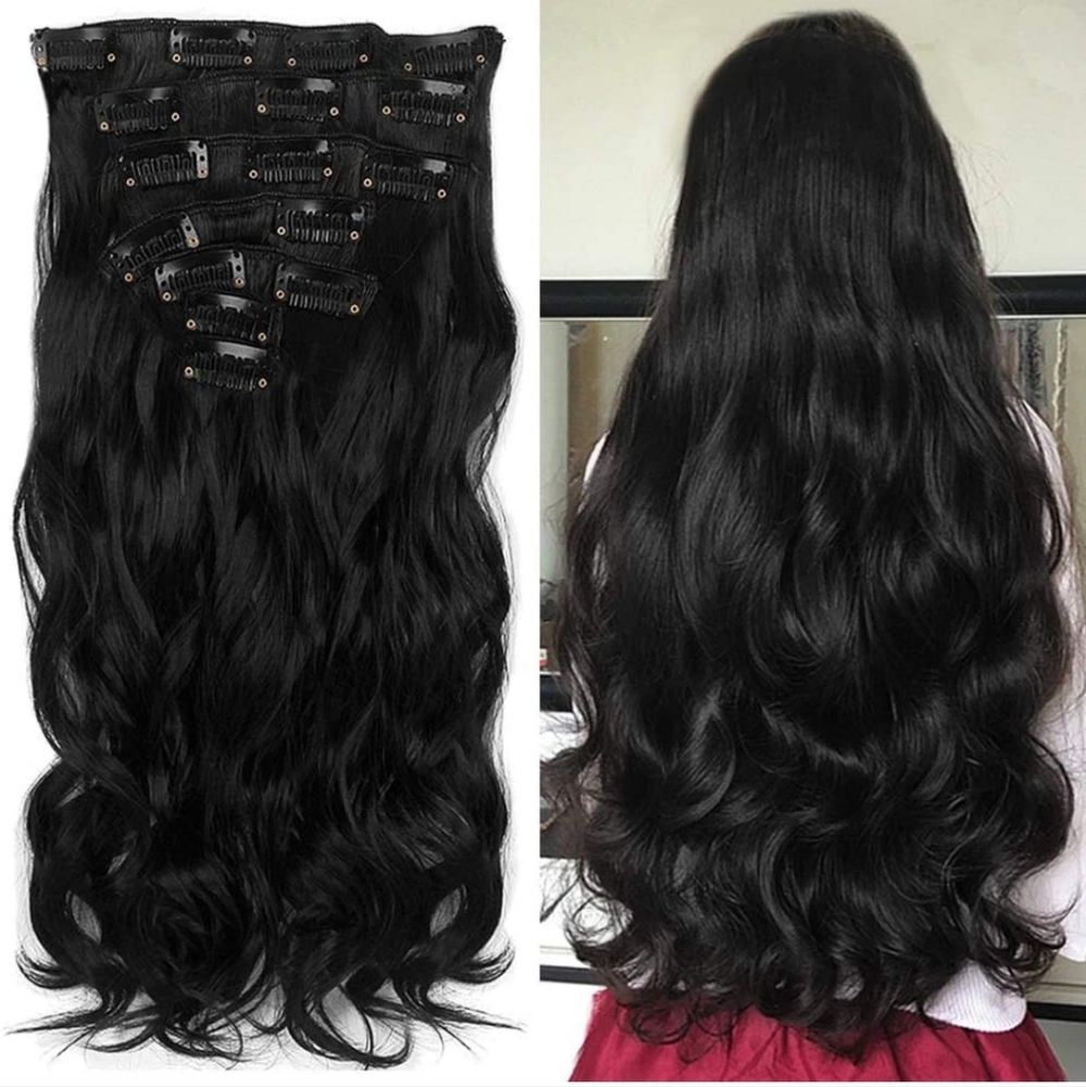 22"7 Pcs 16 Clips Clip in Full Head Wavy Curly Hair Extensions Natural B…